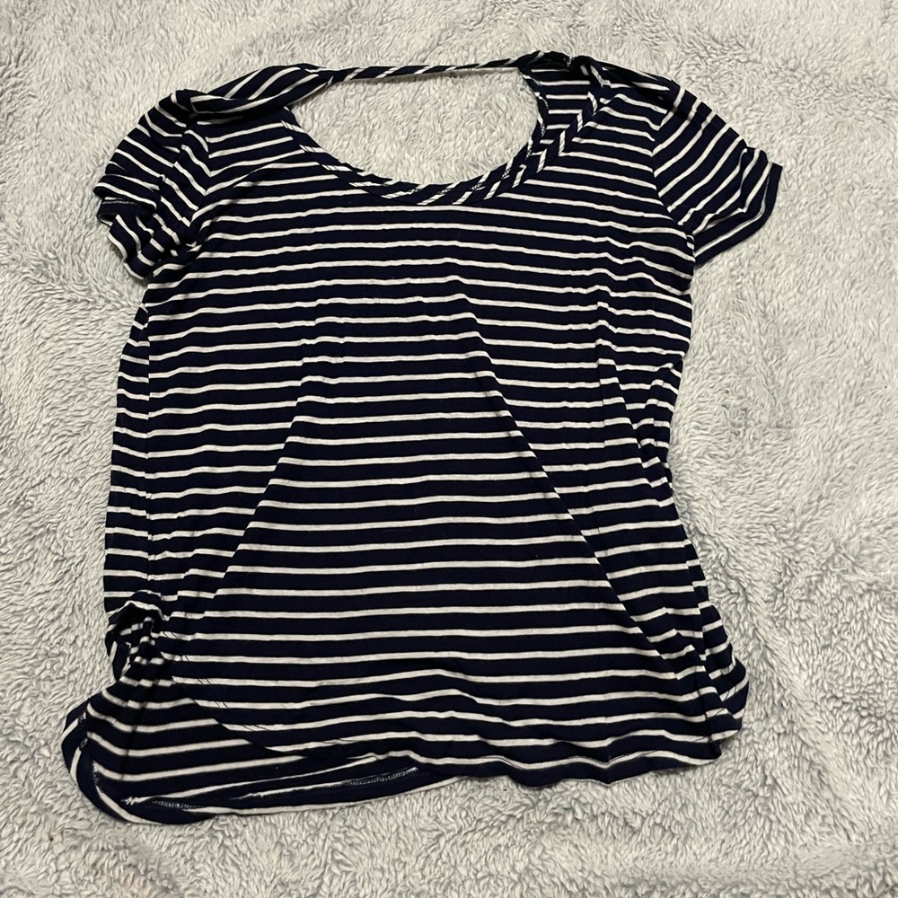 Navy and white striped short sleeve, size M